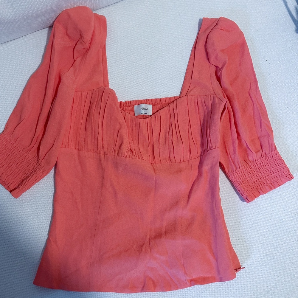 Wilfred Aritzia Coral Square Neck Blouse Size S